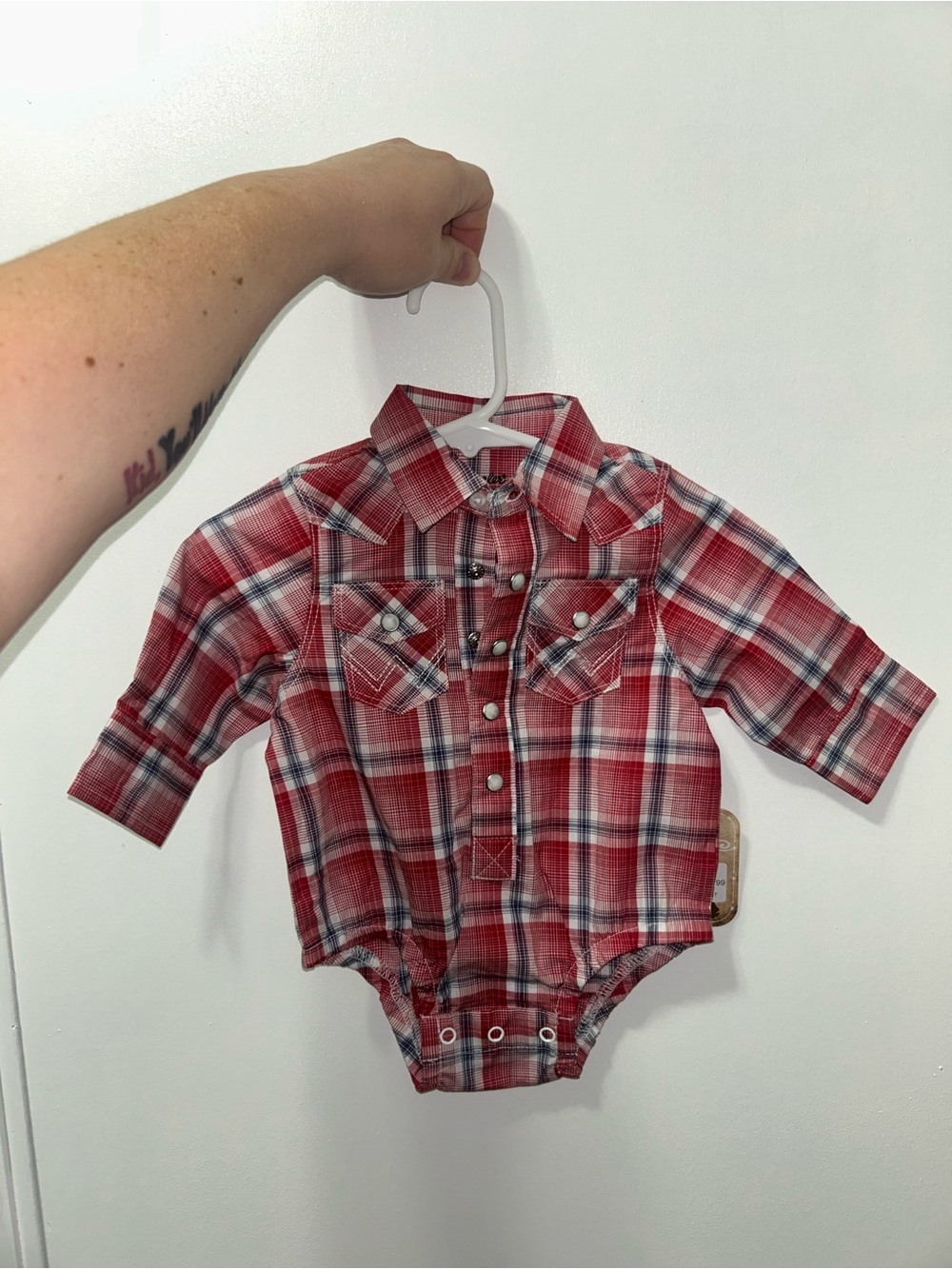 Wrangler Red White Blue Plaid Baby Bodysuit